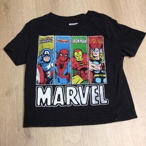 Marvel Superhero Black Short Sleeve Tee Spiderman Thor Iron Man Captain America